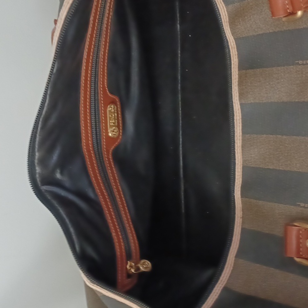 Vintage *RARE* Fendi Pequin Stripe & Cognac Duffle/Weekender Bag (Large 50cm) - Picture 8 of 10